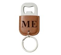 EDSG Personalised Bottle Opener Keyring, Stainless Steel & Leather Bottle Opener, Birthday Christmas Valentines Gifts for Him Husband Boyfriend, Wedding Best Man Groomsmen Gift (Brown, Design 3)
