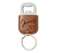 EDSG Personalised Bottle Opener Keyring, Stainless Steel & Leather Bottle Opener, Birthday Christmas Valentines Gifts for Him Husband Boyfriend, Wedding Best Man Groomsmen Gift (Brown, Design 2)