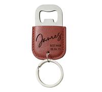 EDSG Personalised Bottle Opener Keyring, Stainless Steel & Leather Bottle Opener, Birthday Christmas Valentines Gifts for Him Husband Boyfriend, Wedding Best Man Groomsmen Gift (Dark Brown, Design 2)