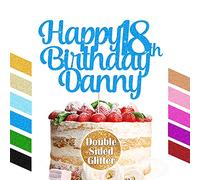 EDSG Personalised Cake Topper for 1st 3rd 13th 18th 21st 30th 40th 50th 70th Happy Birthday Cake Topper with Any Name and Age (Blue)