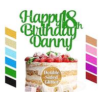 EDSG Personalised Cake Topper for 1st 3rd 13th 18th 21st 30th 40th 50th 70th Happy Birthday Cake Topper with Any Name and Age (Green)