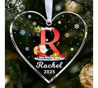 EDSG Personalised Christmas Bauble 2025, Personalised Christmas Tree Decorations, 26 Letter Xmas Tree Pendant, Custom Xmas Baubles Ornaments Gifts for Kids Family Friends (Design 2-Heart)