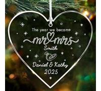 EDSG Personalised Christmas Bauble, Engagement Gifts, First Christmas as Mr and Mrs 2025 Tree Decorations, Just Married Decorations, Wedding Christmas Ornament for Wedding Newlyweds (Heart)