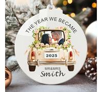 EDSG Personalised Christmas Baubles Gifts for Couples, First Christmas as Mr and Mrs 2025, Xmas Baubles Ornaments with Photo, Engagement Wedding Mr and Mrs Gifts for Newlywed, Engaged (Design 1)