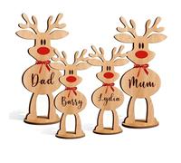 EDSG Personalised Christmas Decorations Sign, Wooden Reindeer Christmas Table Decoration Place Name, Xmas Ornament Table Place Name Card Setting Decoration Family Gifts (Family of 4)