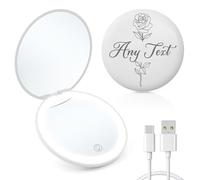 EDSG Personalised Compact Mirror with Light LED Pocket Mirrors 1x/2x Make Up Mirror Custom Travel Mirrors Double Sided Round Magnifying Mirror Gifts for Women(LED-White)