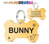 EDSG Personalised Dog Tags for Pets UK | Deep Engraved Stainless Steel Cat & Dog Name ID Tags | Custom Dog Tag Scratch, Rust & Fade Resistant | Anti-Lost Pet Tag for Puppy Kitten (Gold Bone)