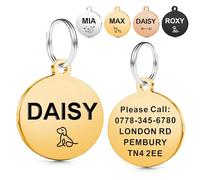 EDSG Personalised Dog Tags for Pets UK | Deep Engraved Stainless Steel Cat & Dog Name ID Tags | Custom Dog Tag Scratch, Rust & Fade Resistant | Anti-Lost Pet Tag for Puppy Kitten (Gold Round)