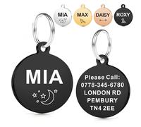 EDSG Personalised Dog Tags for Pets UK | Deep Engraved Stainless Steel Cat & Dog Name ID Tags | Custom Dog Tag Scratch, Rust & Fade Resistant | Anti-Lost Pet Tag for Puppy Kitten (Black Round)
