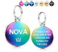 EDSG Personalised Dog Tags for Pets UK | Deep Engraved Stainless Steel Cat & Dog Name ID Tags | Custom Dog Tag Scratch, Rust & Fade Resistant | Anti-Lost Pet Tag for Puppy Kitten (Colourful Round)