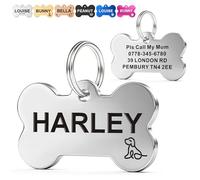 EDSG Personalised Dog Tags for Pets UK | Deep Engraved Stainless Steel Cat & Dog Name ID Tags | Custom Dog Tag Scratch, Rust & Fade Resistant | Anti-Lost Pet Tag for Puppy Kitten (Silver Bone)