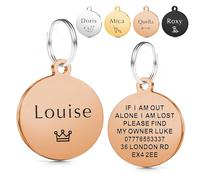 EDSG Personalised Dog Tags for Pets UK | Deep Engraved Stainless Steel Cat & Dog Name ID Tags | Scratch, Rust & Fade Resistant | Anti-Lost Pet Tag for Puppy Kitten (CGold Round)