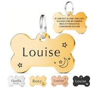EDSG Personalised Dog Tags for Pets UK | Deep Engraved Stainless Steel Cat & Dog Name ID Tags | Scratch, Rust & Fade Resistant | Anti-Lost Pet Tag for Puppy Kitten (Gold Bone)