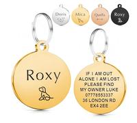 EDSG Personalised Dog Tags for Pets UK | Deep Engraved Stainless Steel Cat & Dog Name ID Tags | Scratch, Rust & Fade Resistant | Anti-Lost Pet Tag for Puppy Kitten (Gold Round)