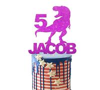 EDSG Personalised Dragon Cake Topper - Custom Boy's 1st-13th Birthday with Multicolour Glitter