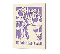 EDSG Personalised Easter Cards for Kids, Custom Happy Easter Card with Envelope, Laser Paper Cut Easter Cards for Children Family Granddaughter Grandson (Lilac Purple)