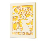 EDSG Personalised Easter Cards for Kids, Custom Happy Easter Card with Envelope, Laser Paper Cut Easter Cards for Children Family Granddaughter Grandson (Gold)