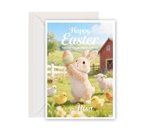 EDSG Personalised Easter Cards, Happy Easter Card with Envelope, Custom Bunny Card Easter Eggs Card Gifts for Kids Children Teens Girls Boys Son (Design 1)