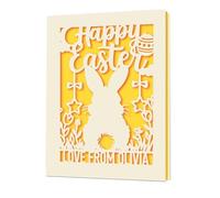 EDSG Personalised Easter Cards, Laser Paper Cut Easter Card with Envelope, Custom Happy Easter Card with Any Name, Easter Gifts for Kids, Girls, Boys, Daughter, Son, Granddaughter (Gold)