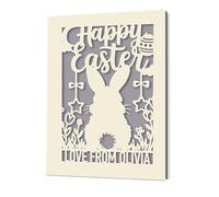 EDSG Personalised Easter Cards, Laser Paper Cut Easter Card with Envelope, Custom Happy Easter Card with Any Name, Easter Gifts for Kids, Girls, Boys, Daughter, Son, Granddaughter (Grey)