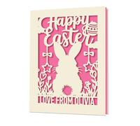 EDSG Personalised Easter Cards, Laser Paper Cut Easter Card with Envelope, Custom Happy Easter Card with Any Name, Easter Gifts for Kids, Girls, Boys, Daughter, Son, Granddaughter (Fuchsia)