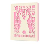 EDSG Personalised Easter Cards, Laser Paper Cut Easter Card with Envelope, Custom Happy Easter Card with Any Name, Easter Gifts for Kids, Girls, Boys, Daughter, Son, Granddaughter (Pink)