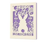 EDSG Personalised Easter Cards, Laser Paper Cut Easter Card with Envelope, Custom Happy Easter Card with Any Name, Easter Gifts for Kids, Girls, Boys, Daughter, Son, Granddaughter (Lilac Purple)