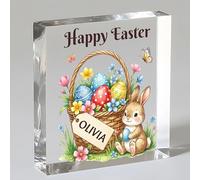 EDSG Personalised Easter Gifts for Kids, Acrylic Easter Sign Plaque, Happy Easter Egg Bunny Decorations Gifts for Babies Girls Boys Granddaughter Grandson from Mum Dad Nanny (Design 4)