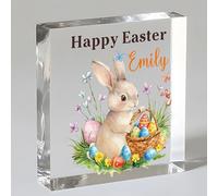 EDSG Personalised Easter Gifts for Kids, Acrylic Easter Sign Plaque, Happy Easter Egg Bunny Decorations Gifts for Babies Girls Boys Granddaughter Grandson from Mum Dad Nanny (Design 3)