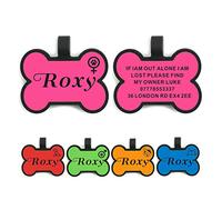 EDSG Personalised Engraved Dog & Cat ID Tags, Bone & Round Shapes, 5 Colours, 1 Tag & 1 Stainless Split Ring, Free Engraving, Dog Tag Pet ID