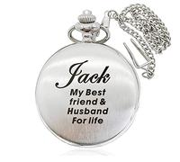 EDSG Personalised Engraved Pocket Watch Custom Gift for Best Man Groom Usher Fathers Day Birthday Valentines Day Christmas Wedding Favours Gift with Box (Silver)