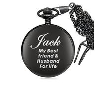 EDSG Personalised Engraved Pocket Watch Custom Gift for Best Man Groom Usher Fathers Day Birthday Valentines Day Christmas Wedding Favours Gift with Box (Black)