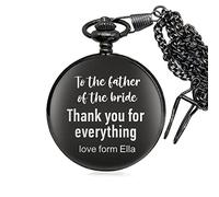 EDSG Personalised Engraved Pocket Watch Custom Gift for Usher Groom Best Man Fathers Day Birthday Valentines Day Wedding Christmas Favours Gift with Box (Black)