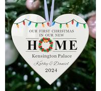 EDSG Personalised First Christmas Baubles Gifts for New Home 1st Tree Decorations with Any Address & Name Year Custom White Acrylic Xmas Ornaments Family Home(Design 1)