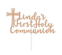 EDSG Personalised First Holy Communion Cake Topper, Double Sided Glitter Holy Communion Cake Decorations, First Holy Communion Gifts for Boys Girls Daughter Granddaughter Grandson (Rose Gold)