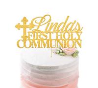 EDSG Personalised First Holy Communion Cake Topper - Grail Cross Christening Baptism Confirmation 1st Communion Party Decor Multicolour Glitter Hand Finished in UK