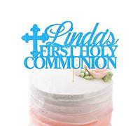 EDSG Personalised First Holy Communion Cake Topper - Grail Cross Christening Baptism Confirmation 1st Communion Party Decor Multicolour Glitter Hand Finished in UK