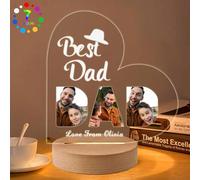EDSG Personalised Gifts for Dad Men Custom Fathers Day Christmas Night Light Gifts with Any Photo & Name Acrylic Picture Frames Lamp Presents for Dad Daddy Father Grandpa from Daughter (Design 1)