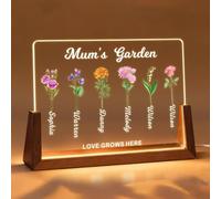 EDSG Personalised Gifts for Mum, Mum's Garden Night Light, Custom Acrylic Plaque with Birth Month Flower, Gifts for Mum, Grandma, Nana, Granny, Birthday, Mothers Day, Christmas (Design 1)