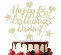 EDSG Personalised Happy Birthday Cake Topper, Custom Birthday Party Decoration, Double-Sided Glitter Cake Topper 13th 16th 18th 21st 30th 40th 50th 60th 80th (Champagne Gold)