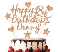 EDSG Personalised Happy Birthday Cake Topper, Custom Birthday Party Decoration, Double-Sided Glitter Cake Topper 13th 16th 18th 21st 30th 40th 50th 60th 80th (Rose Gold)