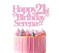 EDSG Personalised Happy Birthday Cake Topper Custom Party Decoration with Any Name Any Age Multicolour Glitter Cake Topper 13th 16th 18th 21st 30th 50th 60th 80th Hand Finished in UK (Baby Pink)