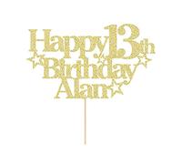 EDSG Personalised Happy Birthday Cake Topper Custom Party Decoration with Any Name Any Age Multicolour Glitter Cake Topper 13th 16th 18th 21st 30th 50th 60th 80th Hand Finished in UK (Champagne Gold)