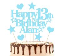 EDSG Personalised Happy Birthday Cake Topper Custom Party Decoration with Any Name Any Age Multicolour Glitter Cake Topper 13th 16th 18th 21st 30th 50th 60th 80th Hand Finished in UK (Baby Blue)
