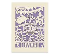 EDSG Personalised Happy Birthday Card | Laser Paper Cut Greeting Card | Custom Any Name Any Age Birthday Card | Lovely Gift for Kids and Adults with Envelope Hand Finished in UK (LilacPurple)