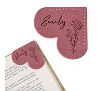 EDSG Personalised Heart Bookmark, Cute Corner Page Bookmarks Gifts for Women Men, Leather Engraved Book Marks Gifts for Birthday, Christmas, Graduation, Book Lovers, Teachers, Student (Deep Pink)