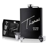 EDSG Personalised Hip Flask | Engraved Stainless Steel Whisky Flask 6oz Pocket Flask | Custom Gift for Best Man Groomsman Father Wedding Birthday Christmas | Hand Finished in UK (Name)