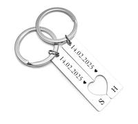 EDSG Personalised Keyring Custom Heart Keyring Set, 2Pcs Couple Keyrings, Valentines Gifts for Him Her Boyfriend Girlfriend, Matching Keychains, Engagement Gifts for Couples (Silver)