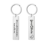 EDSG Personalised Keyring, Engraved Key Chain, Drive Safe Keyring for Men, Women, Personalised Gift Keychain Gifts for Boyfriend, Husband, Dad, Valentines Day, Christmas (Silver)
