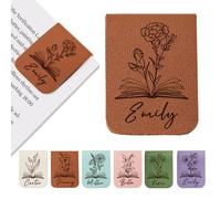 EDSG Personalised Magnetic Bookmark, Engraved Leather Magnetic Book Mark Gifts for Women Men, Custom Name Bookmarks for Book Lovers, Readers, Teacher, Students,Christmas, Birthday (Brown)